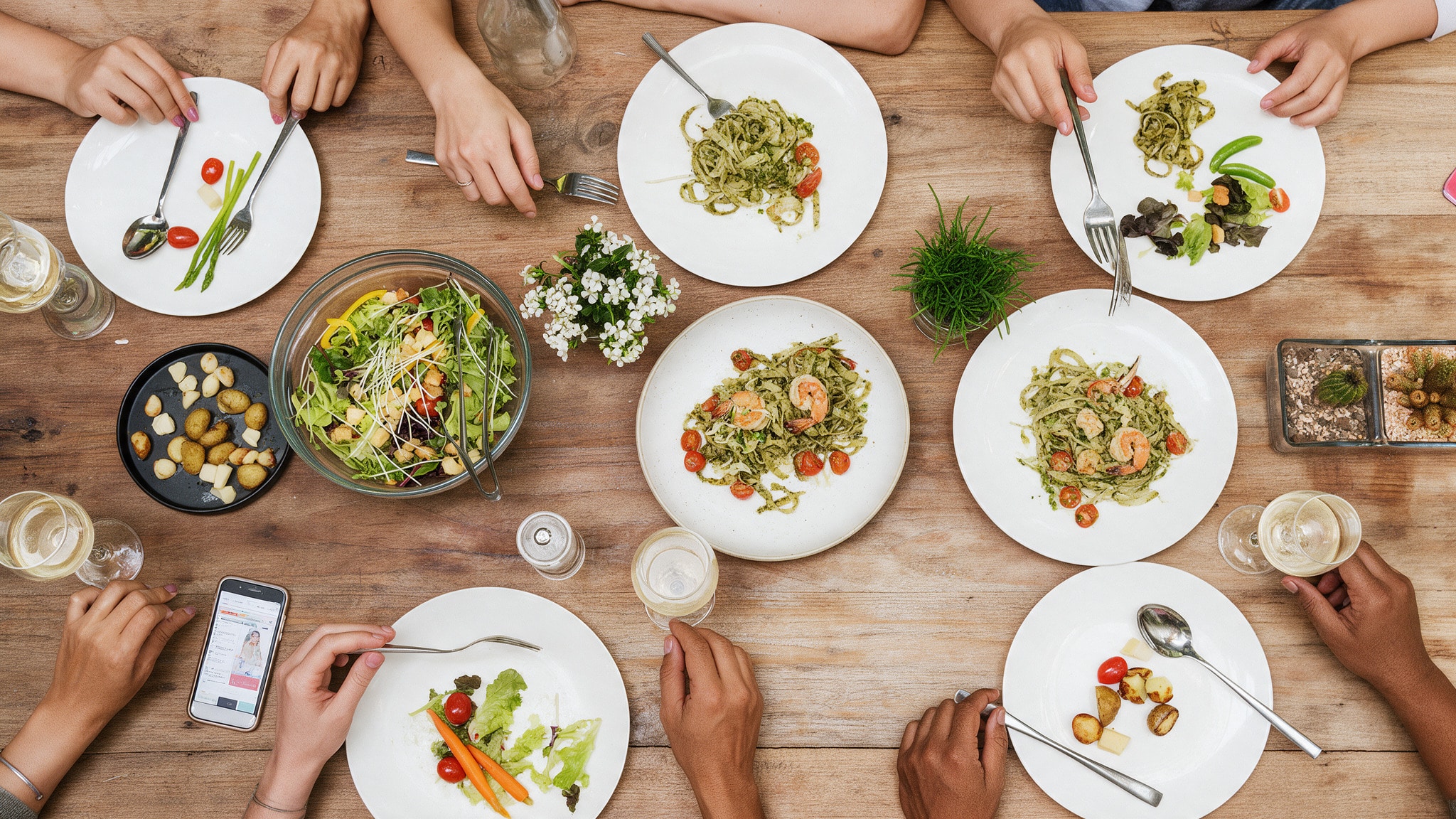 Friends sharing a meal around a table