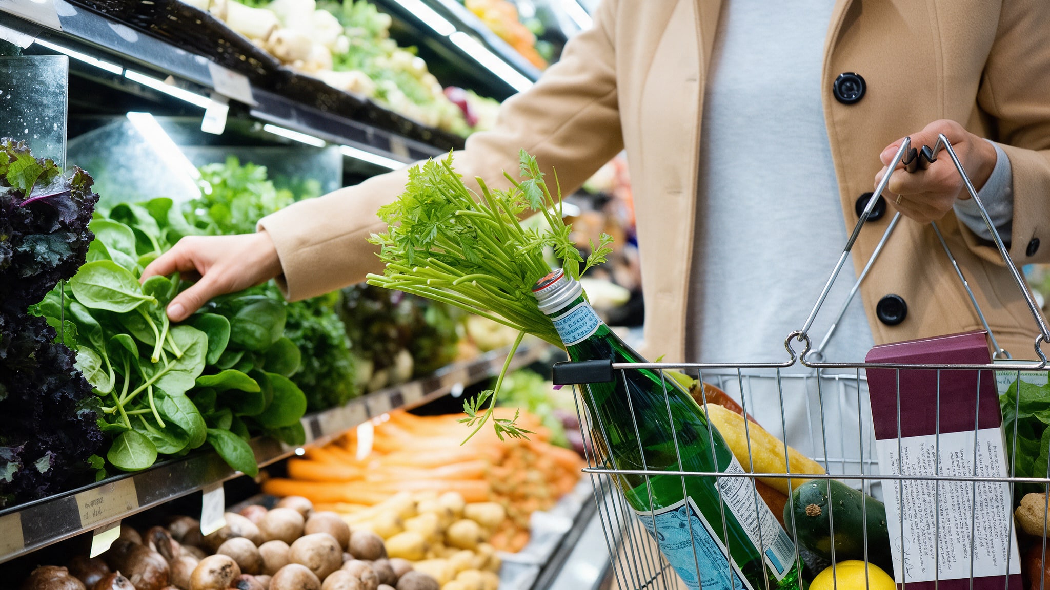 Shopper choosing fresh produce at a grocery store