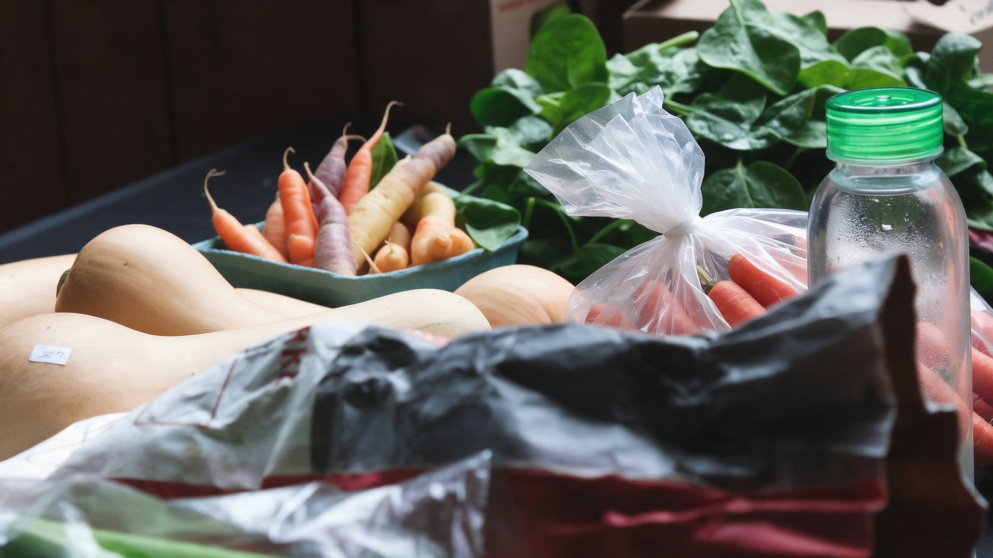 Groceries and vegetables on a table