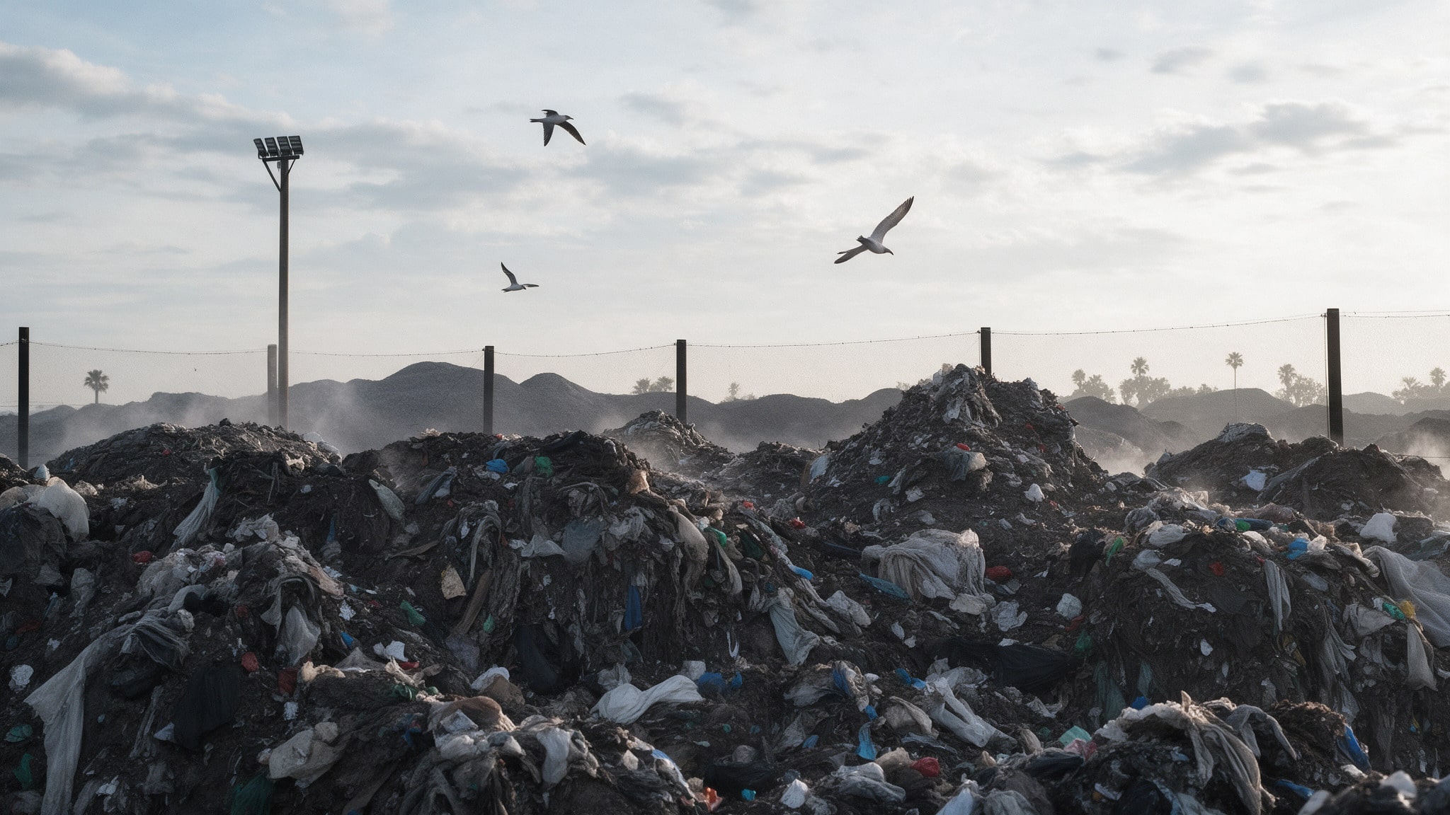 Garbage piled in a landfill