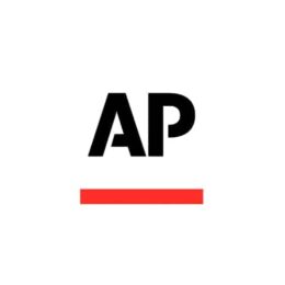 red and black associated press logo on a white background