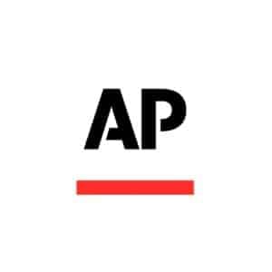 red and black associated press logo on a white background