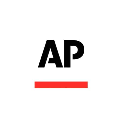 red and black associated press logo on a white background