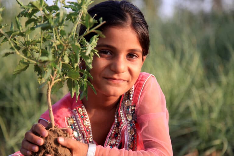 Girl planting tree for the Canopy Tree Project