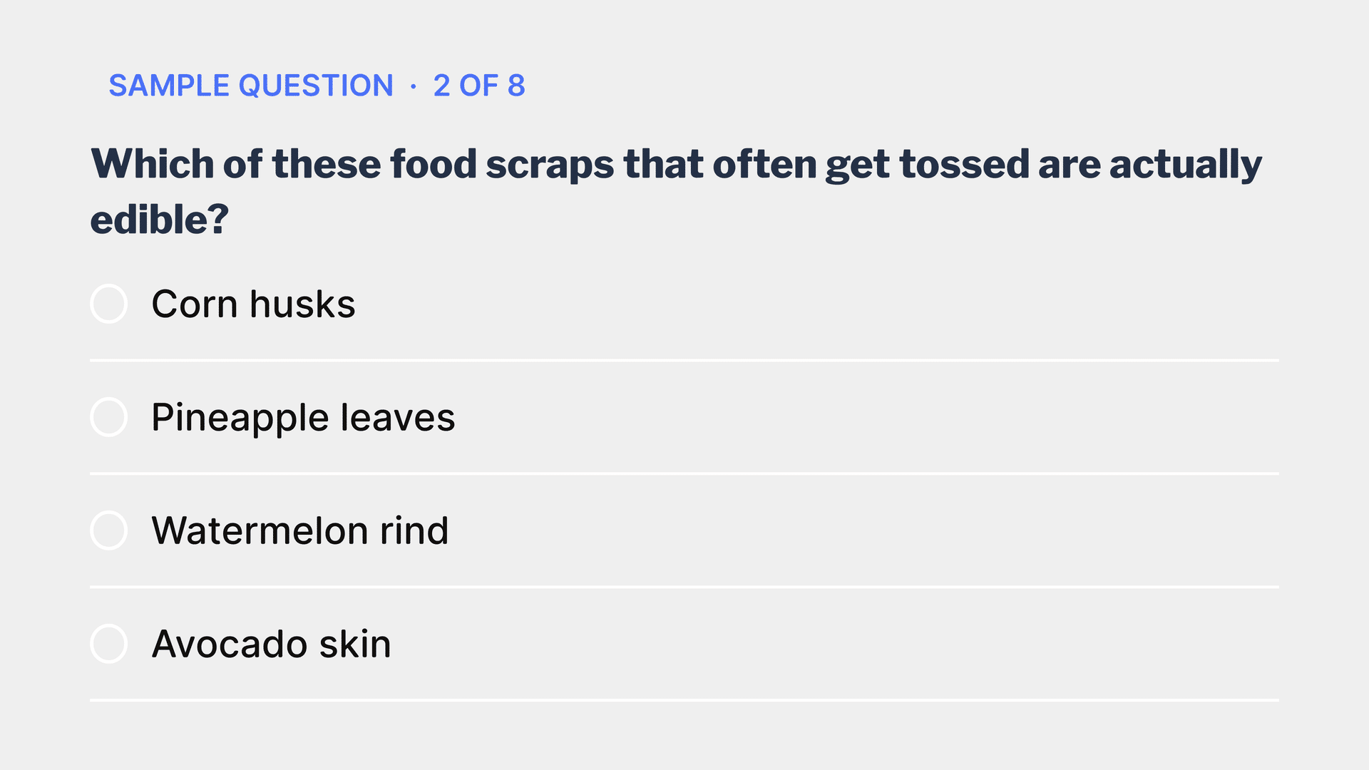 Sample quiz question: which of these food scraps that often get tossed are actually edible?