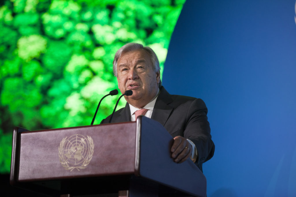 guterres speaks on stage