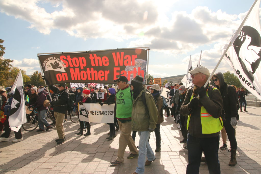 protesters marching