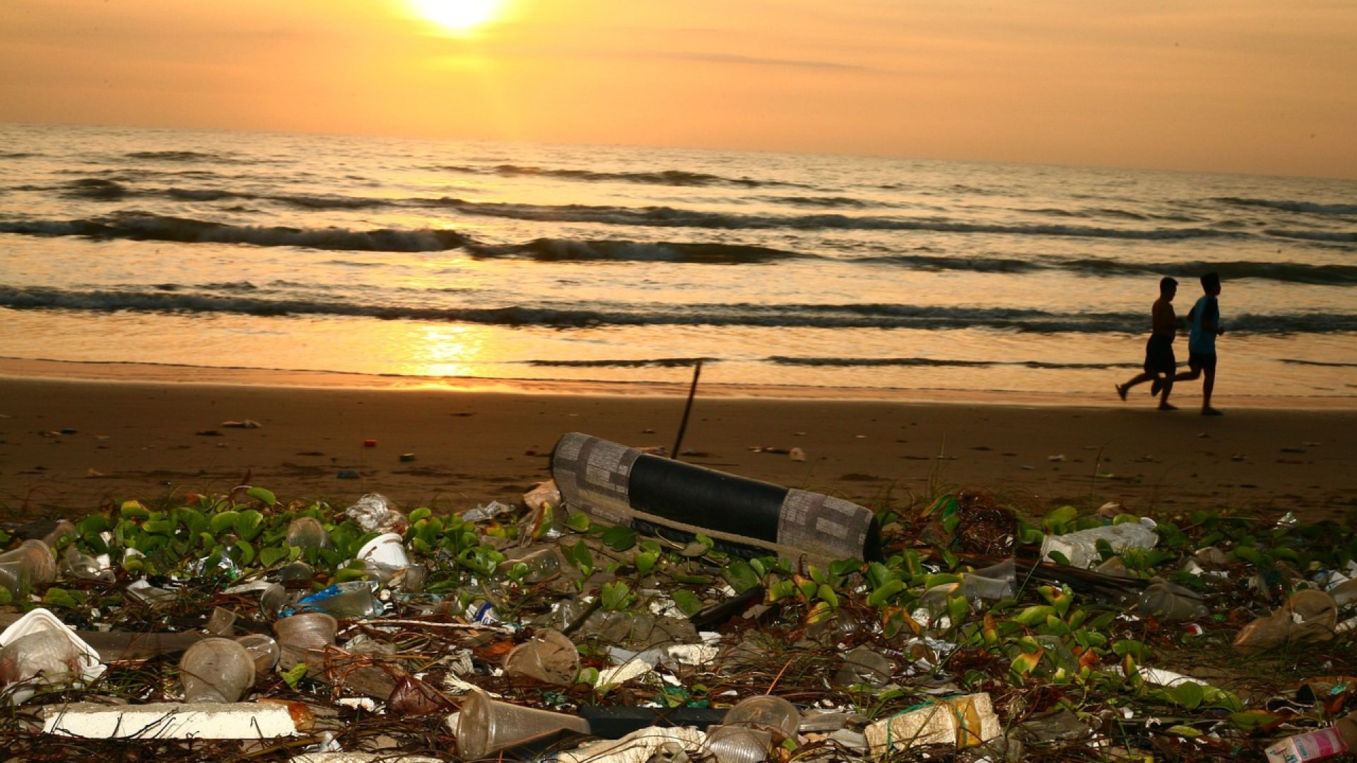 beach sunset with plastic